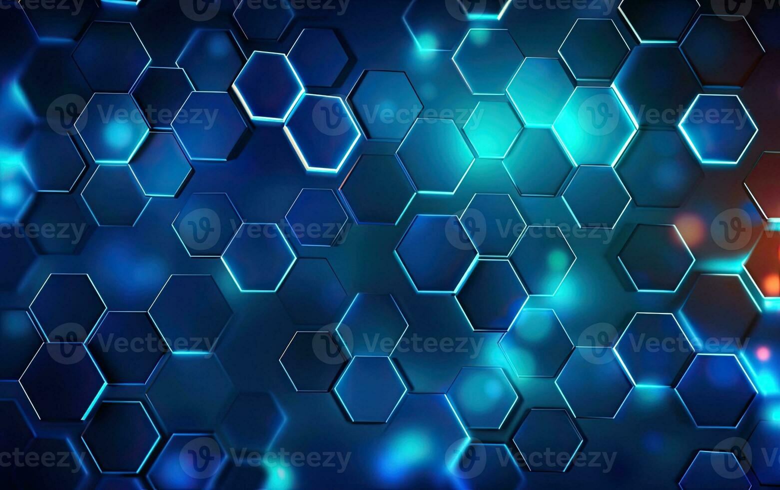 Abstract blue technology hexagonal background. Created with Generative AI technology. photo