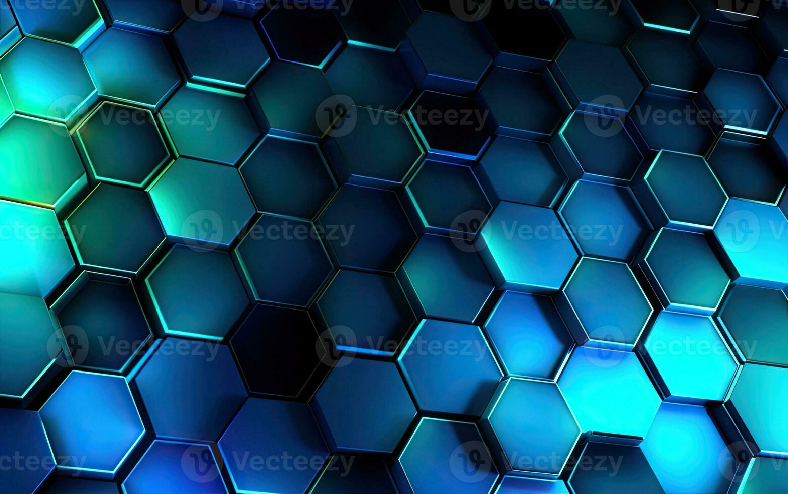 Abstract blue technology hexagonal background. Created with Generative AI technology. photo