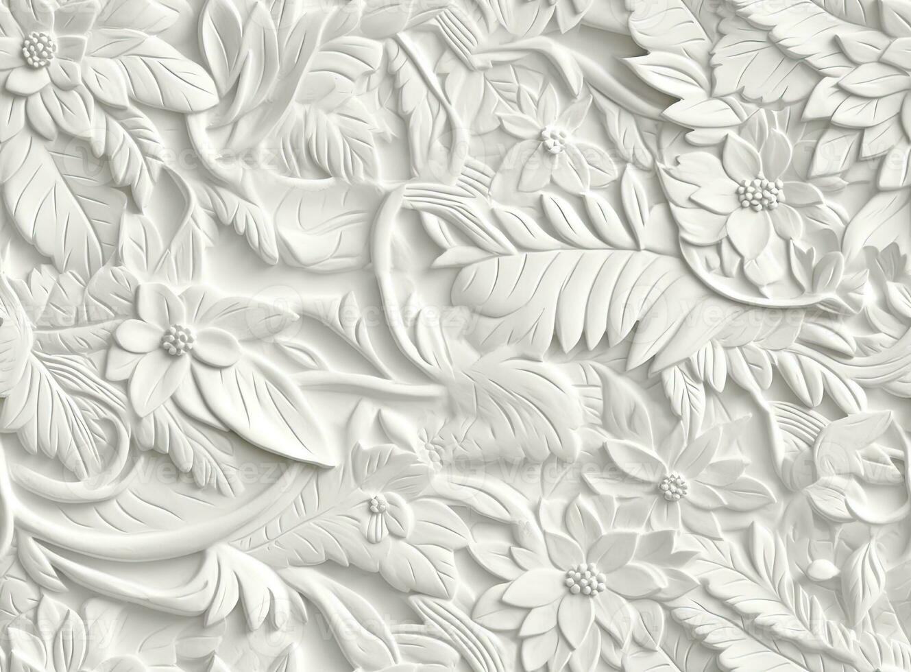 Patterns on the ceiling gypsum sheets of white flowers, plaster background - floral pattern, seamless pattern. Created with Generative AI technology. photo