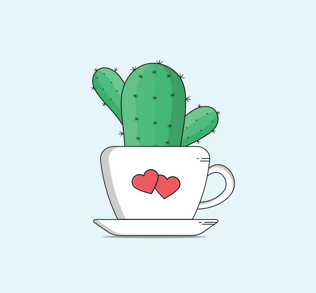 beautiful cactus with pot flat design vector