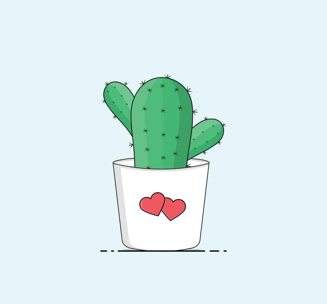 beautiful cactus with pot flat design vector