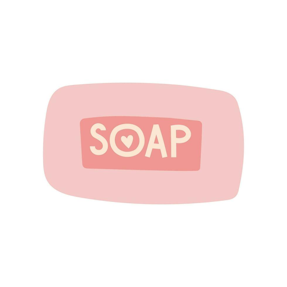 Bar of pink soap for hands and body, cartoon style. vector