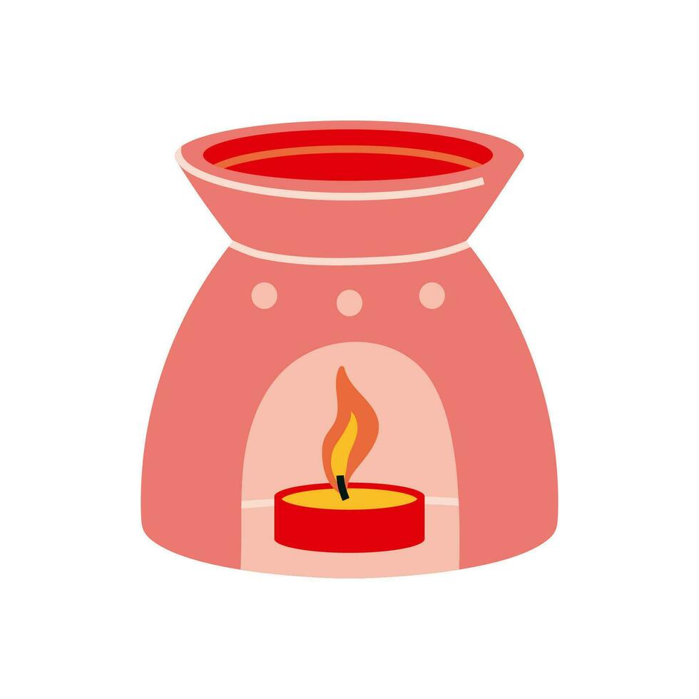 Essential Oil aroma Lamp with candle for aromatherapy, cartoon style. Trendy modern vector illustration