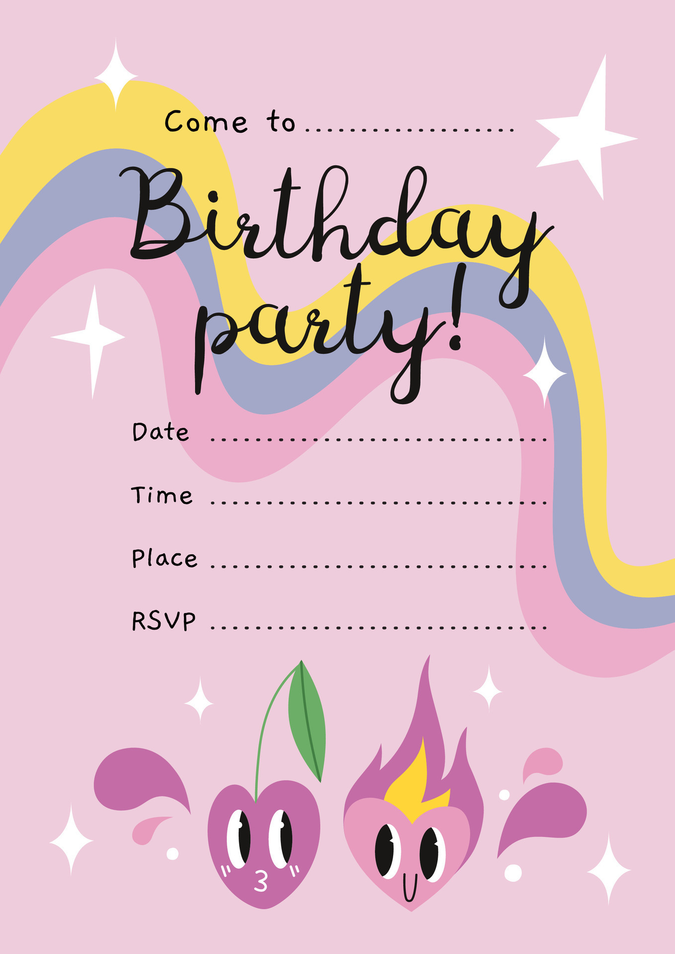 Birthday Party Invitation Card Template with funny comic cute