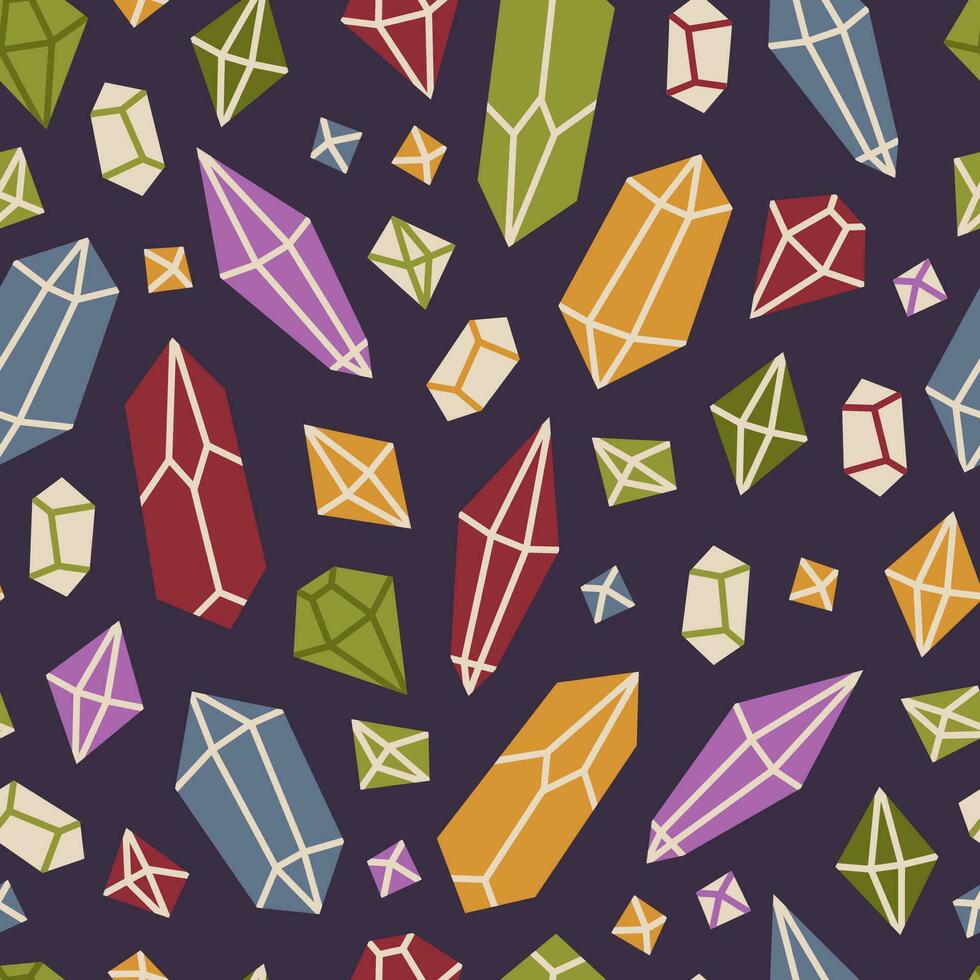 Seamless pattern with Magic crystal and stones, gems, cartoon style. Trendy modern vector illustration, hand drawn, flat