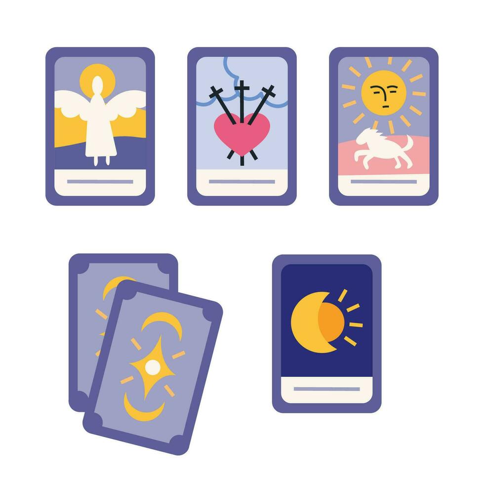 magia tarot tarjetas, dibujos animados estilo. adivinación y predicción, Arte para bruja, astrología. de moda moderno vector ilustración aislado en blanco fondo, mano dibujado