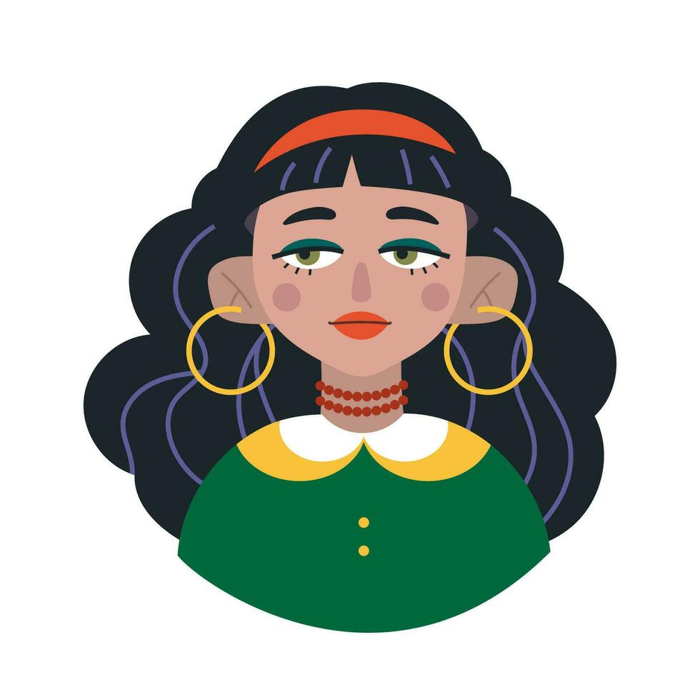 gitano niña avatar, dibujos animados estilo. de moda moderno vector ilustración aislado en blanco fondo, mano dibujado