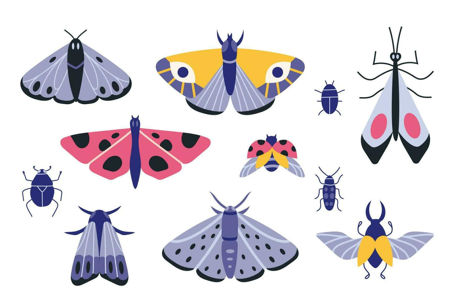 colección de exótico mariposas, polillas y insectos, dibujos animados estilo. conjunto de insectos de moda moderno vector ilustración aislado en blanco fondo, mano dibujado