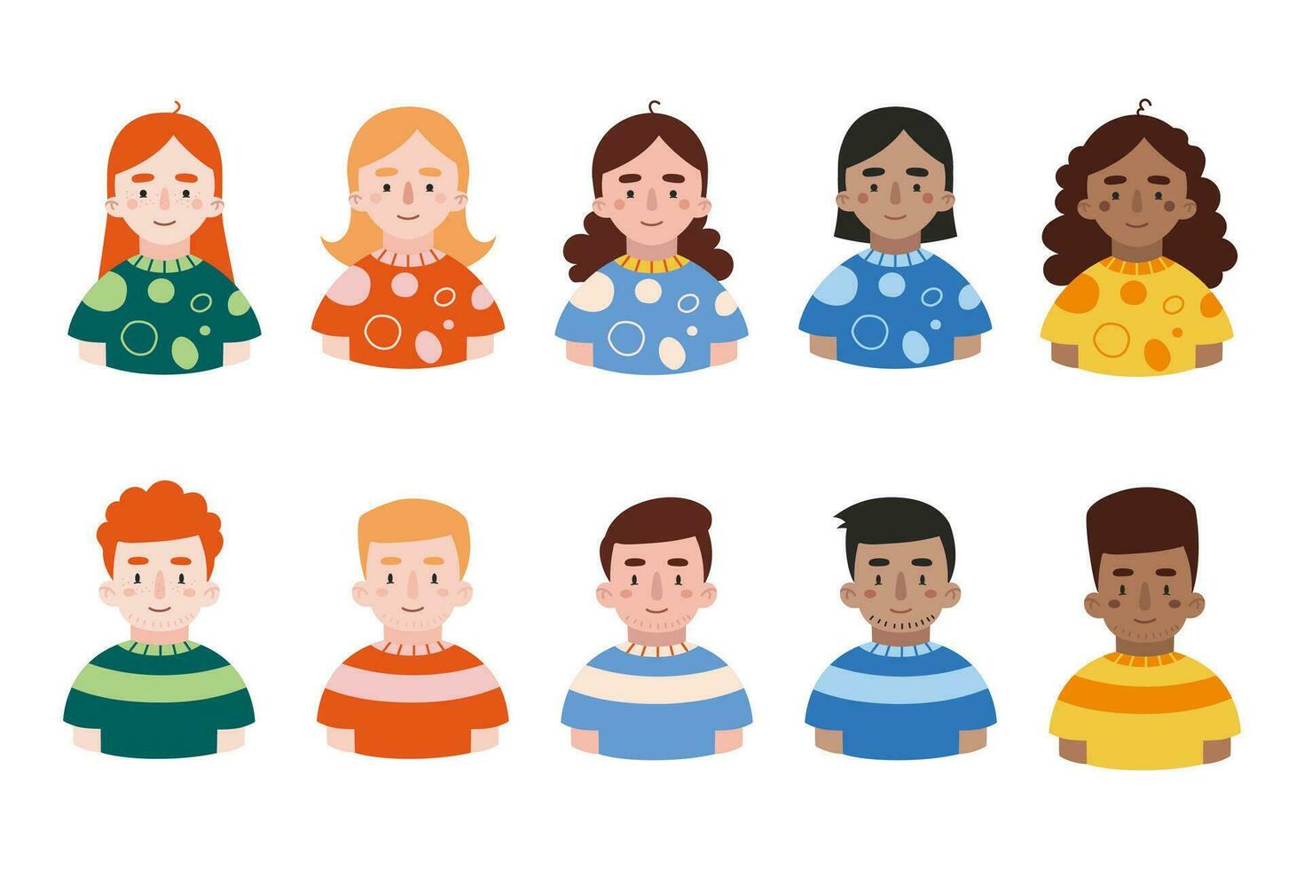 Avatars of multi ethnic boys and girls, European, Korean, Indian, African American, Scandinavian, diversity concept. vector