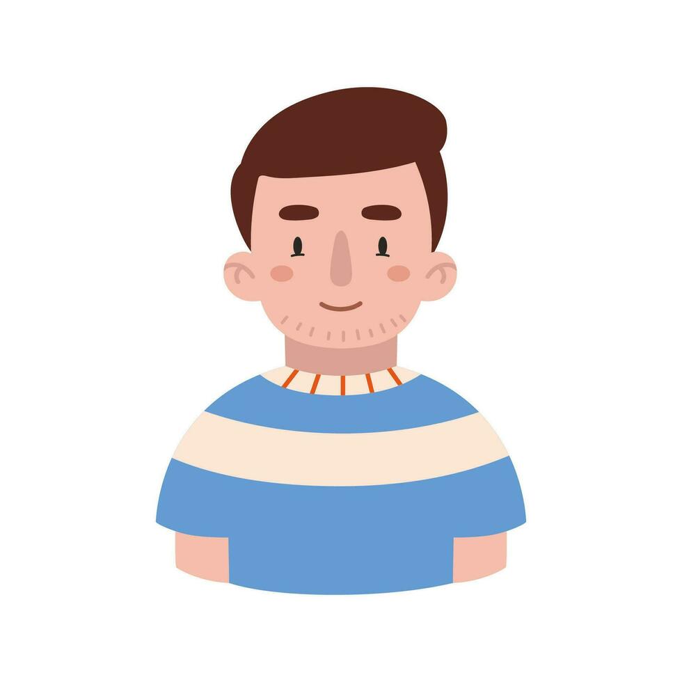 Portrait of a boy with brown hair, white skin. Young man avatar. vector