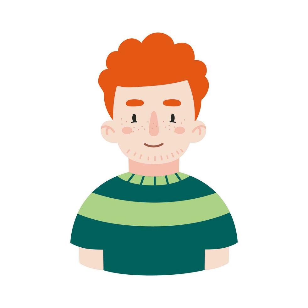 Portrait of a boy with red hair, ginger, pale skin. Young man avatar. vector