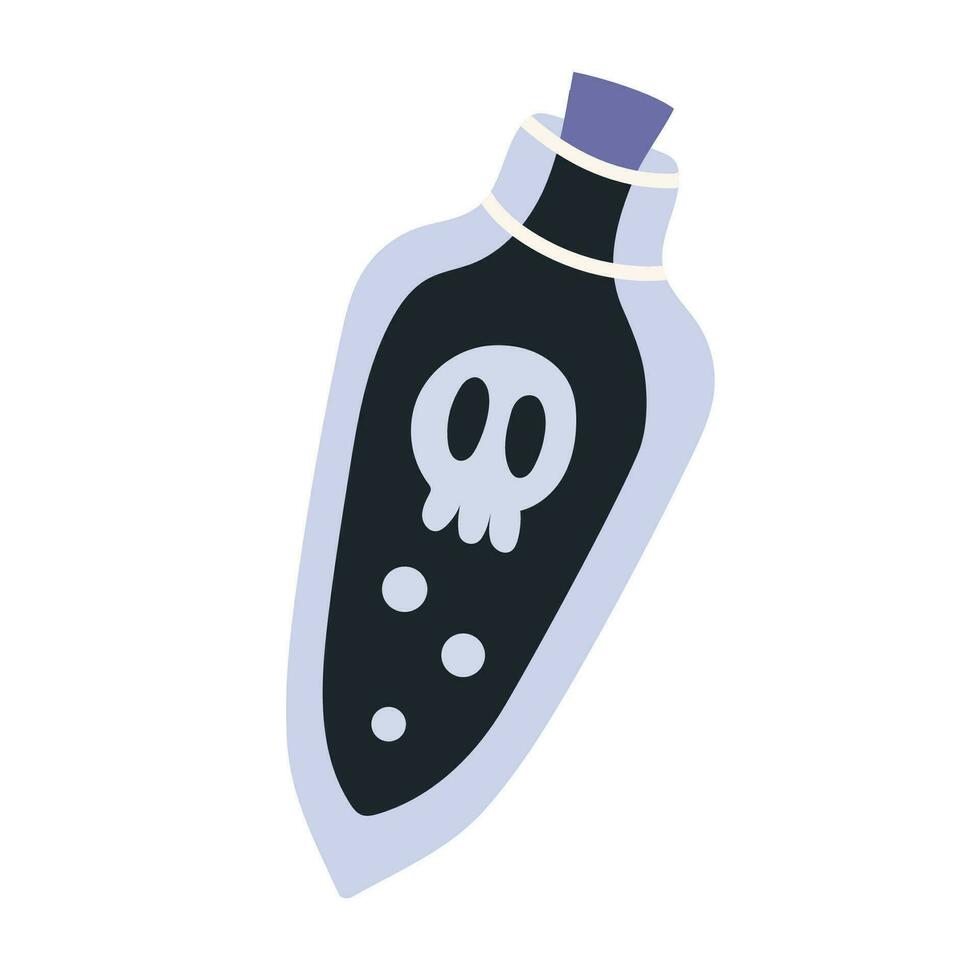 Potion magic elixir bottle with skull, cartoon style. Glass bottle with poisonous liquid. Trendy modern vector illustration, hand drawn