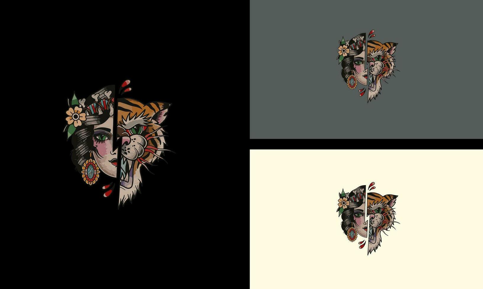 cara mujer y Tigre vector mascota diseño