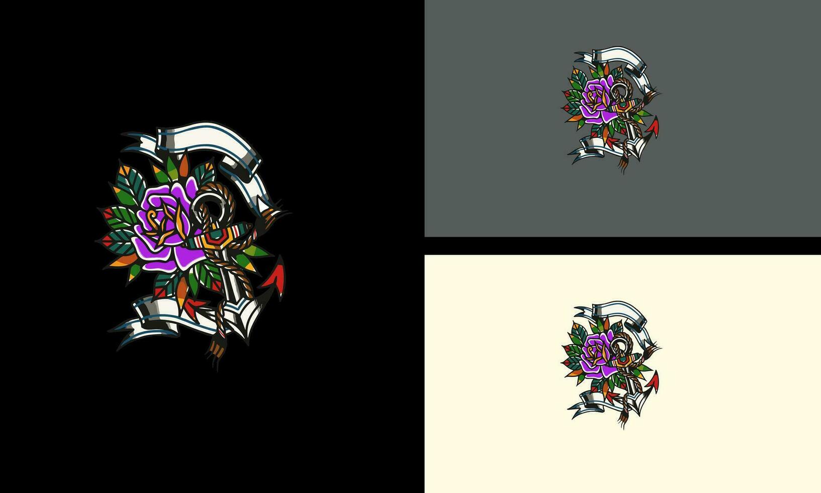 flowers and anchor vector mascot design