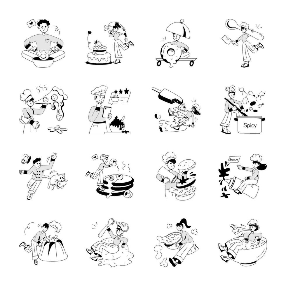 Pack of Cooking Experts Hand Drawn Illustrations vector