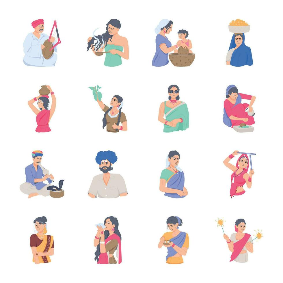 Pack of Indian Persons Flat Illustrations vector