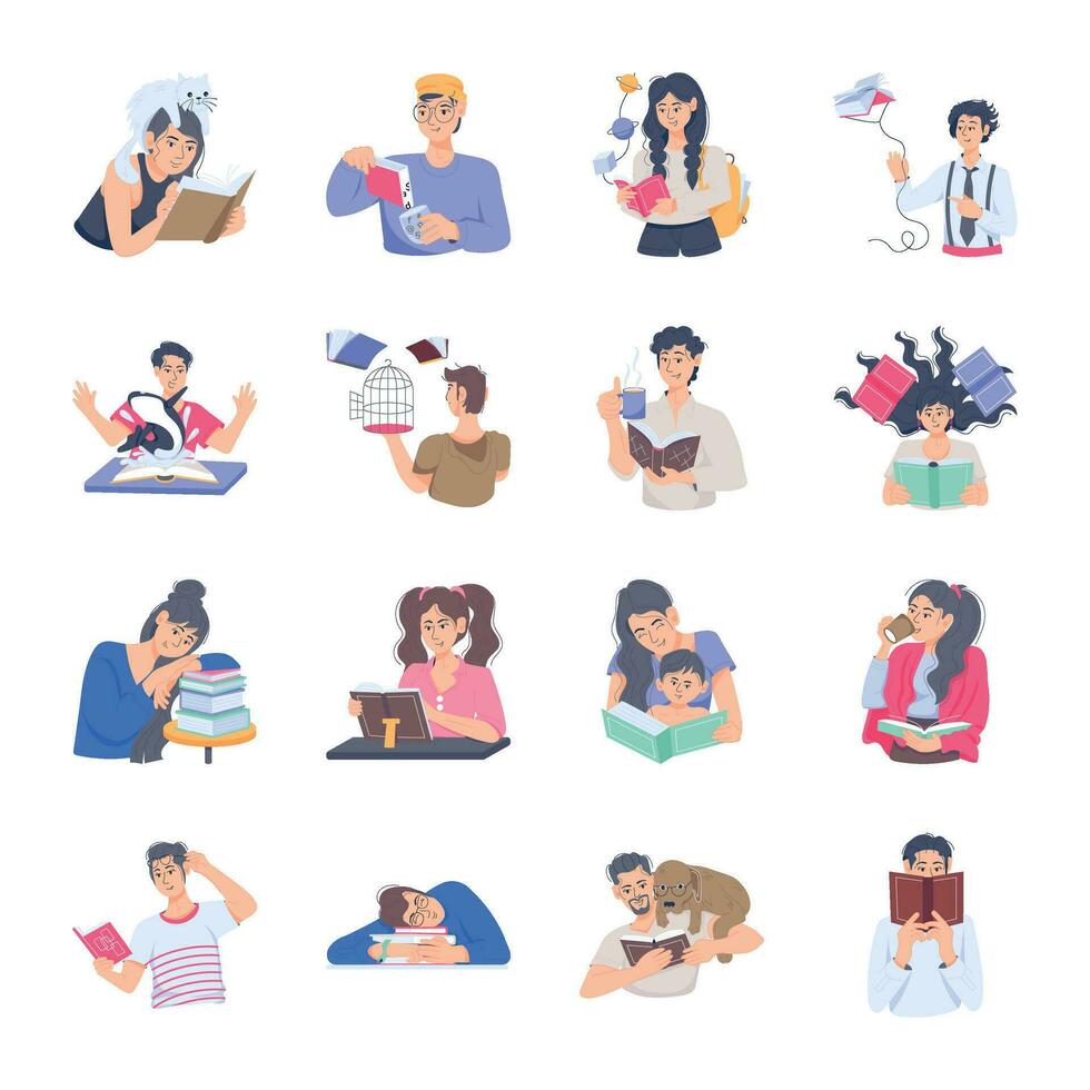 Bundle of Student Characters Flat Illustrations vector