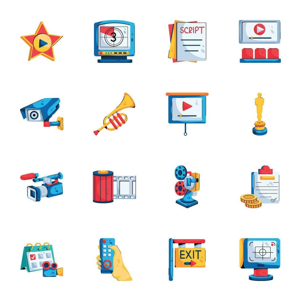 Modern Pack of Cinema and Theater Flat Icons vector