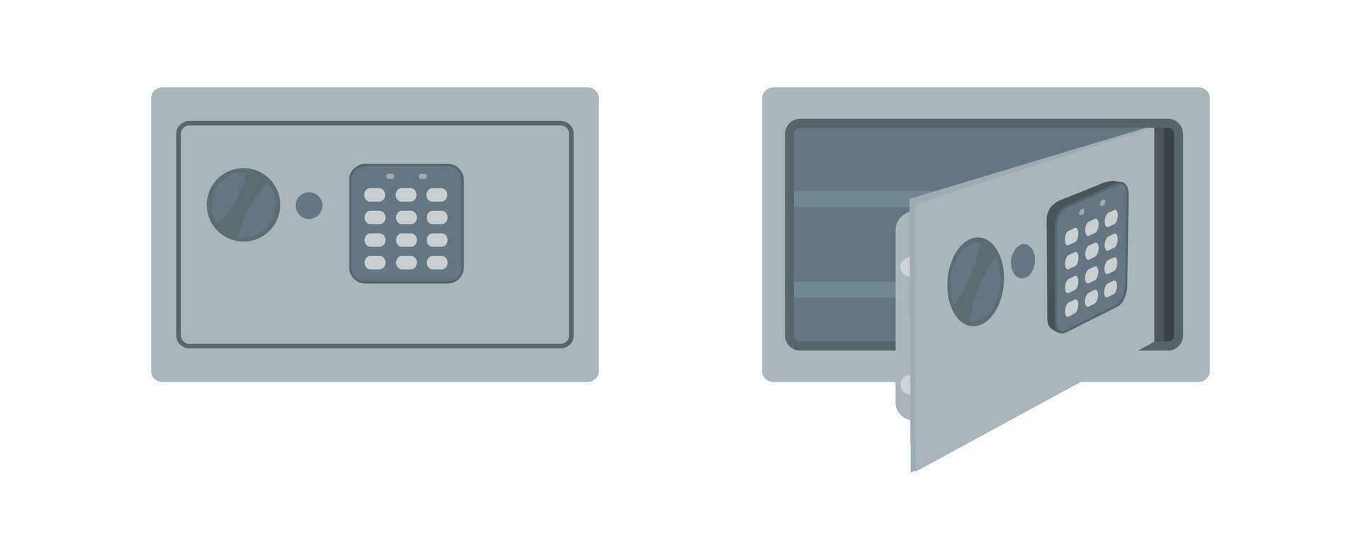 Open and closed safe vector illustration in flat style