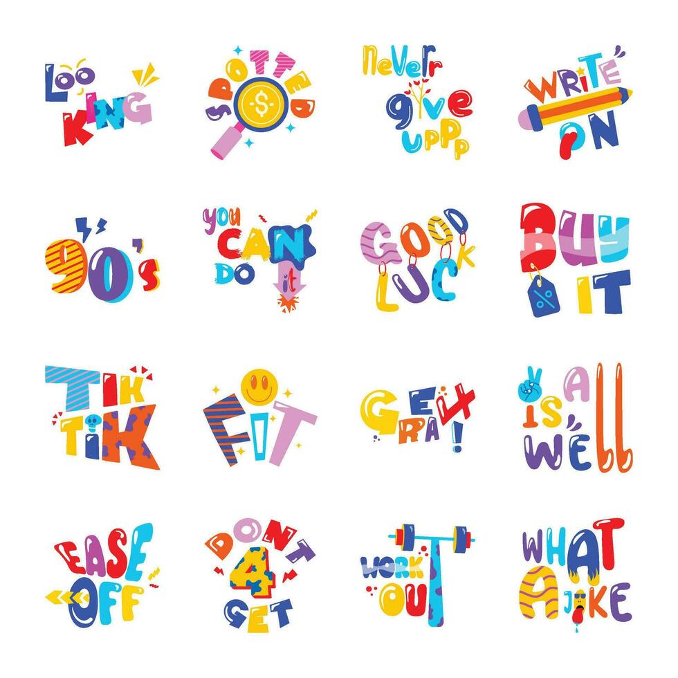 Set of Quotes Flat Stickers vector