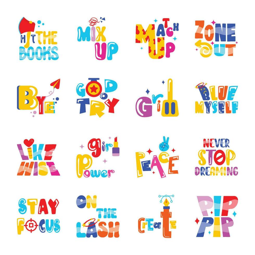 Modern Pack of Lettering Flat Stickers vector