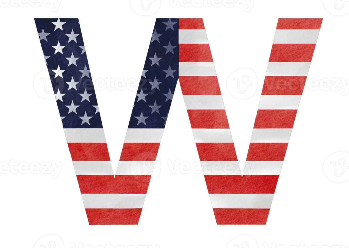 Letter W hand painted watercolor USA alphabet text with United state of  America  flag inside png