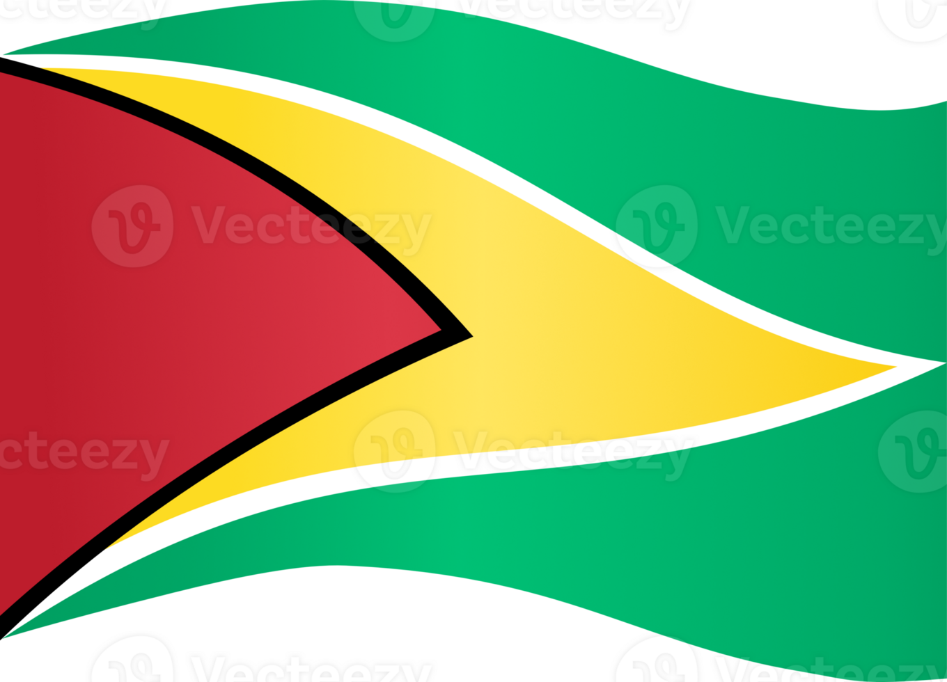 Guyana flag wave isolated on png or transparent background
