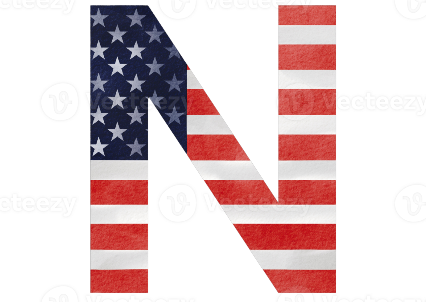 lettera n mano dipinto acquerello Stati Uniti d'America alfabeto testo con unito stato di America bandiera dentro png