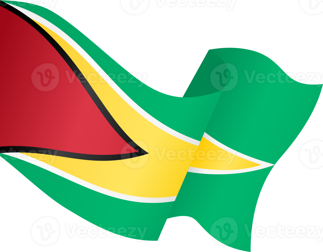 Guyana flag wave isolated on png or transparent background