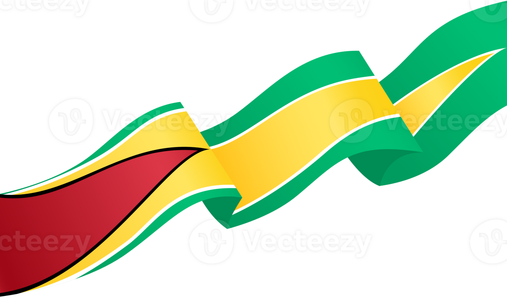 Guyana flag wave isolated on png or transparent background