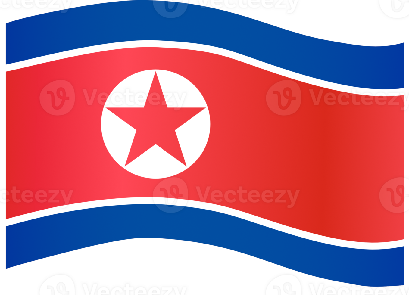 North Korea flag wave isolated on png or transparent background
