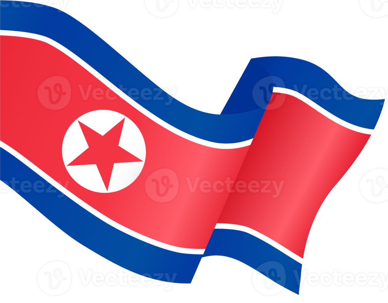 North Korea flag wave isolated on png or transparent background