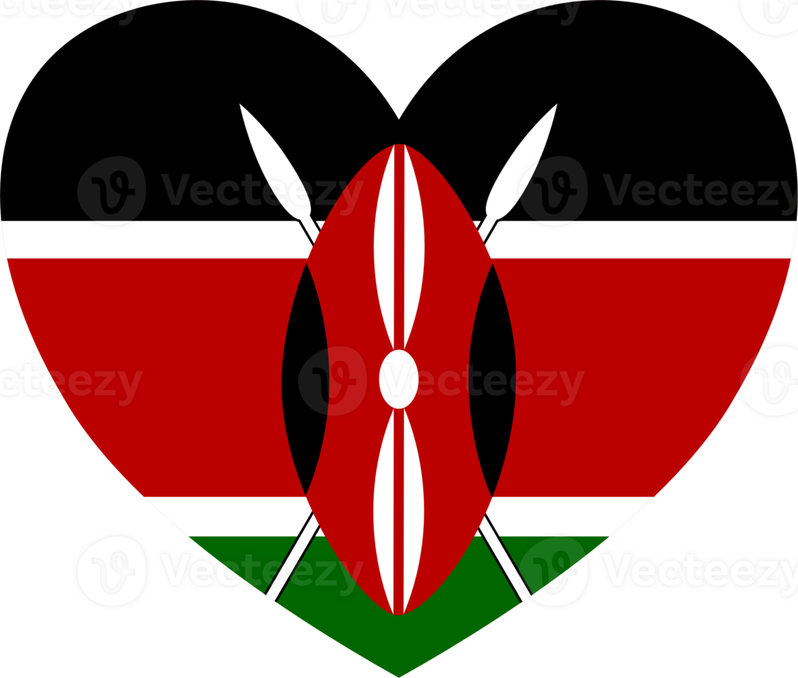 Kenya flag in heart shape isolated  on  transparent  background png