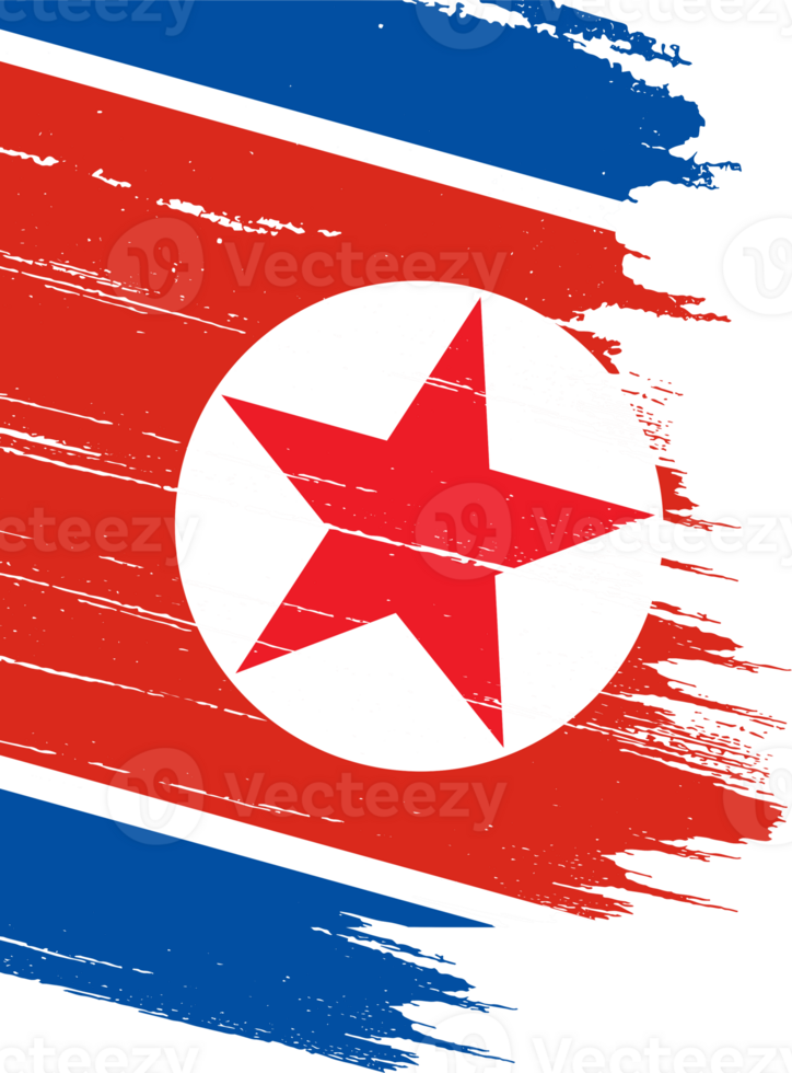 North Korea  flag with brush paint textured isolated  on png or transparent background