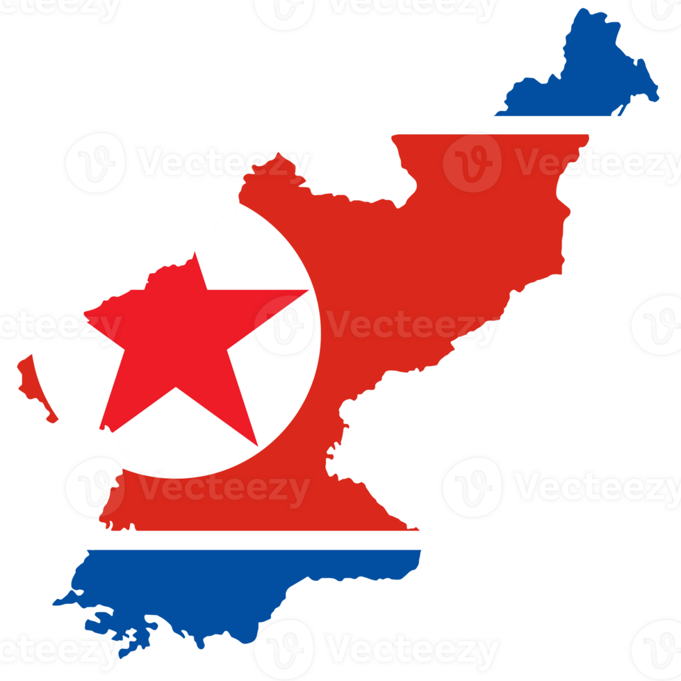 North Korea flag on map on transparent  background or png
