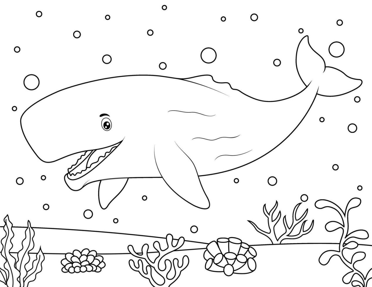 Coloring book or page for kids. whale black and white vector illustration. doodle style