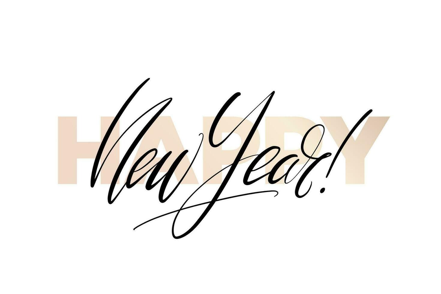 Vector illustration. Handwritten calligraphic brush lettering composition of Happy New Year on white background.