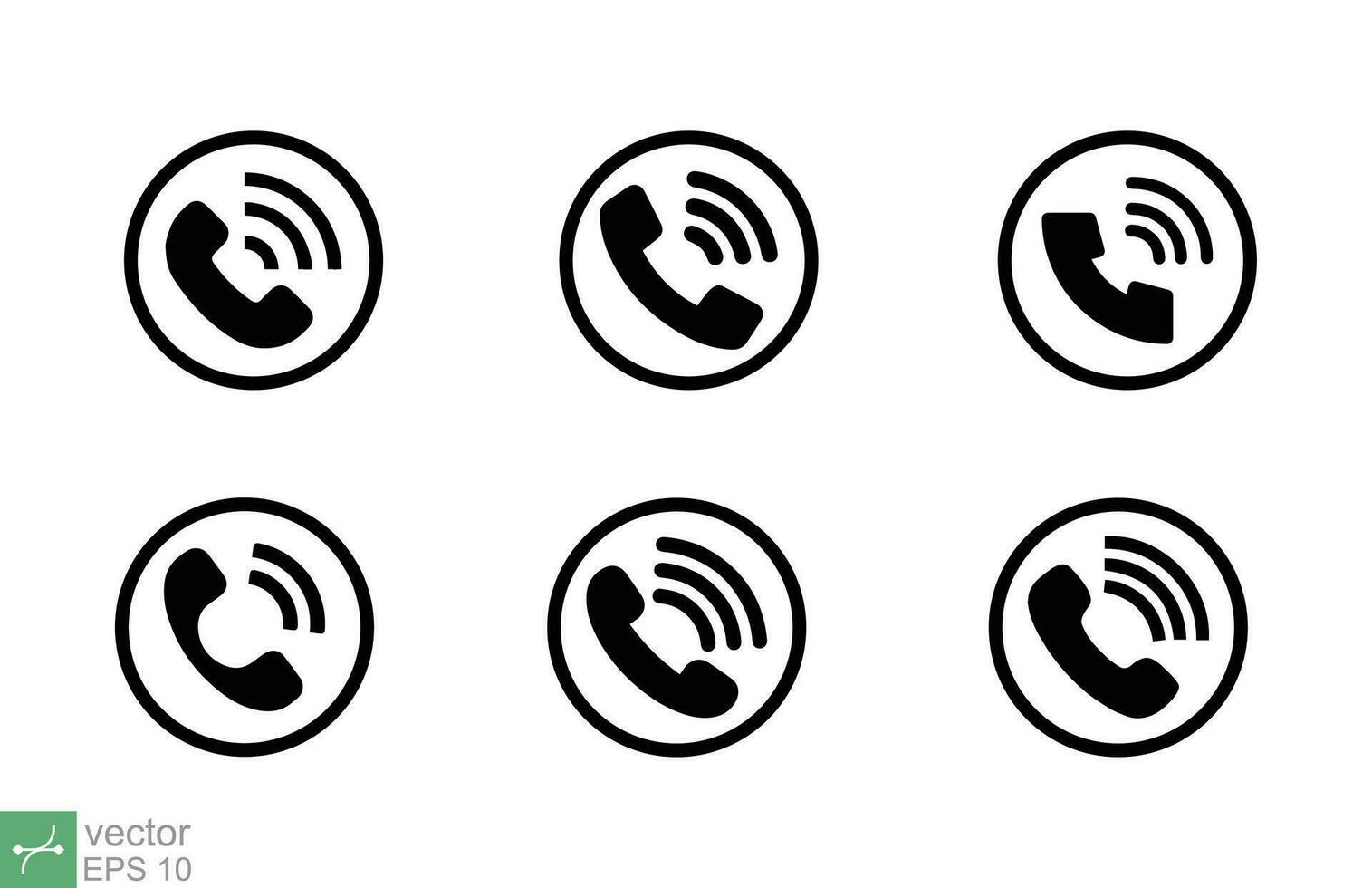 Call icon set. Simple flat style. Phone symbol in circle, hotline, 911 concept. Vector illustration isolated on white background. EPS 10.