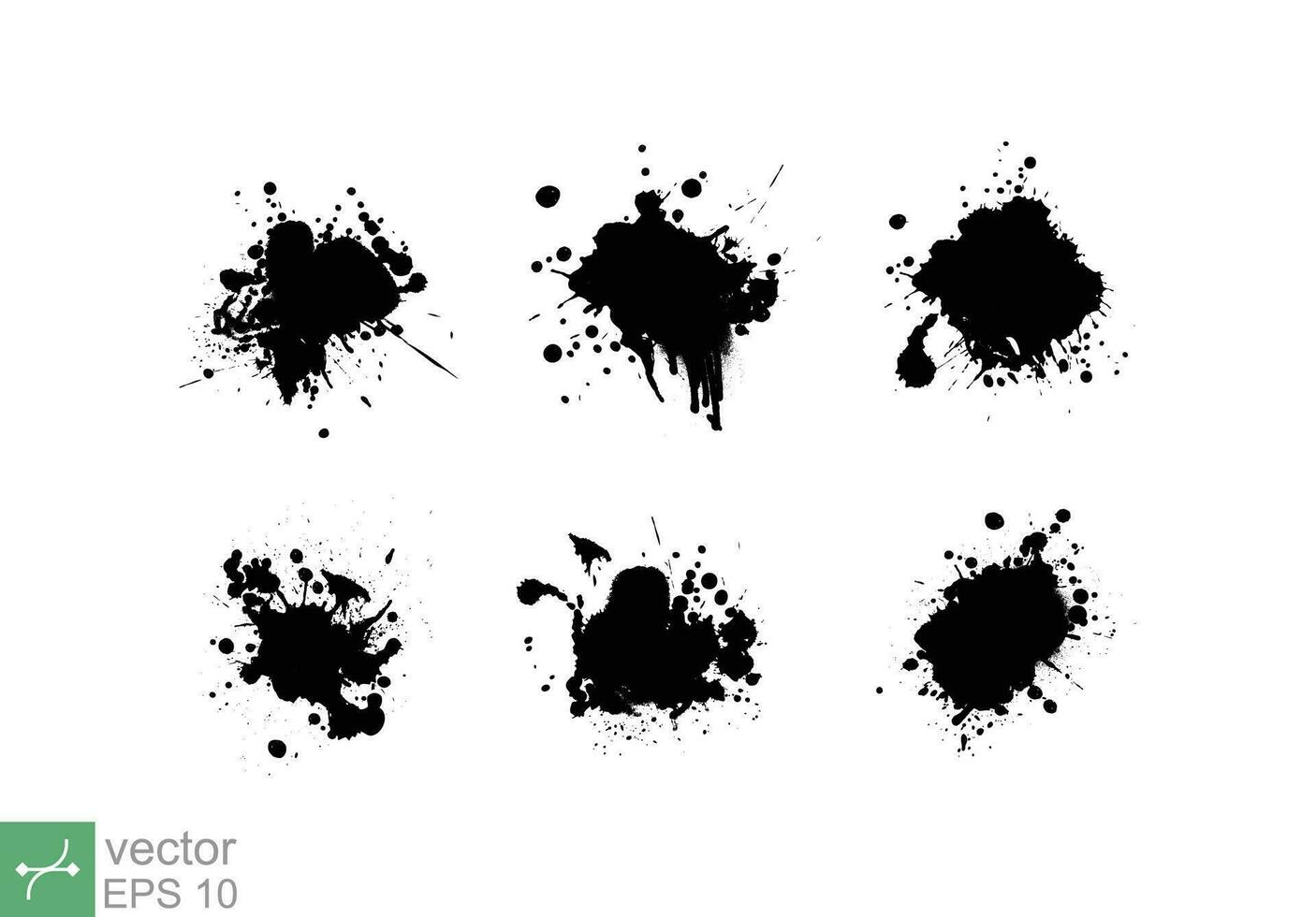 Black ink splashes. Grunge splatters. Abstract background. Paint, color, pattern, texture, watercolor, banner template. Vector illustration isolated on white background. EPS 10.