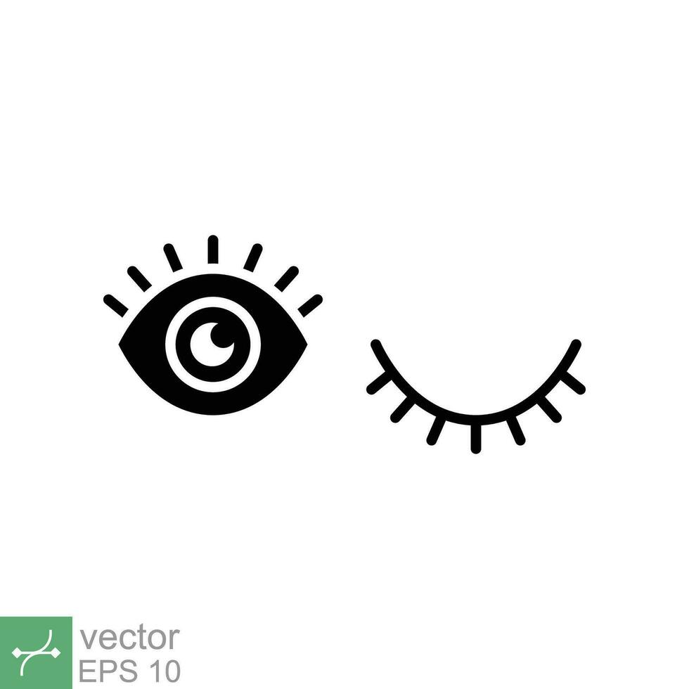 Eye and eyelash icon. Simple solid style. Wink, blink, makeup, doodle, woman beauty face concept. Glyph vector illustration isolated on white background. EPS 10.