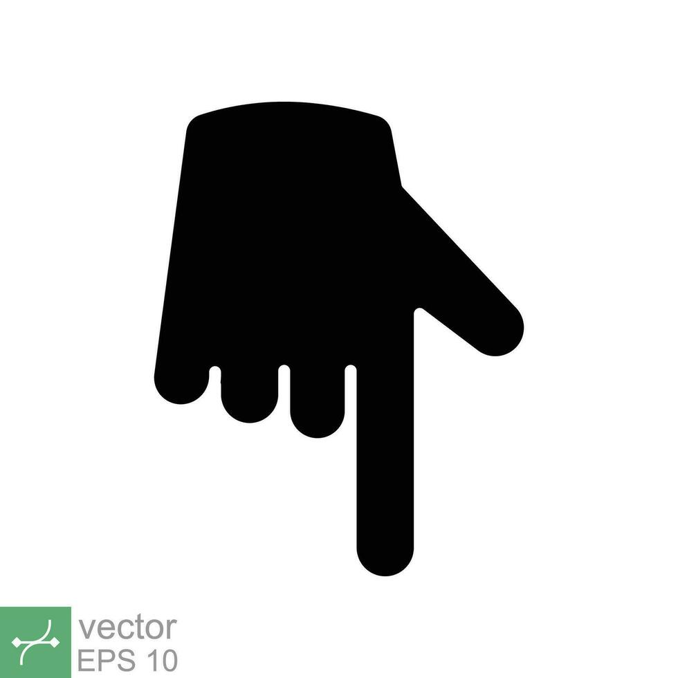 Pointing down icon. Simple solid style. Backhand index pointing down, forefinger, hand gesture pointer concept. Glyph vector illustration isolated on white background. EPS 10.