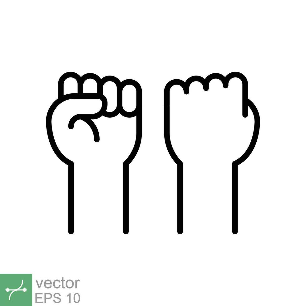 Fist raised up icon. Simple outline style. Strong arm, hand power, unity, revolution, protest, freedom concept. Thin line vector illustration isolated on white background. EPS 10.