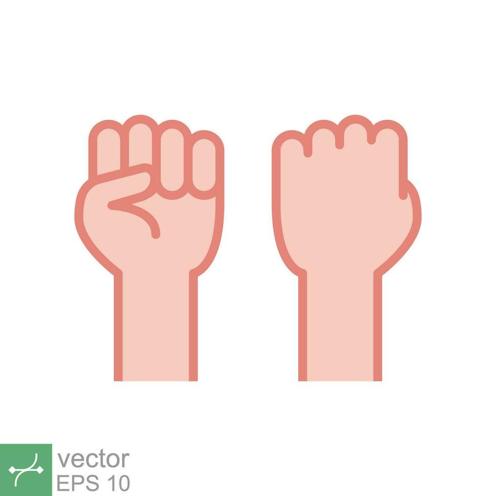 Fist raised up icon. Simple flat style. Strong arm, hand power, unity, revolution, protest, freedom concept. Vector illustration isolated on white background. EPS 10.