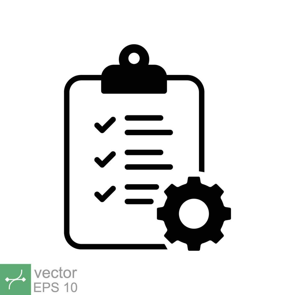 Clipboard with gear icon. Simple flat style. Project plan, document, task check list, compliant, clipboard with cog, management concept. Vector illustration isolated on white background. EPS 10.