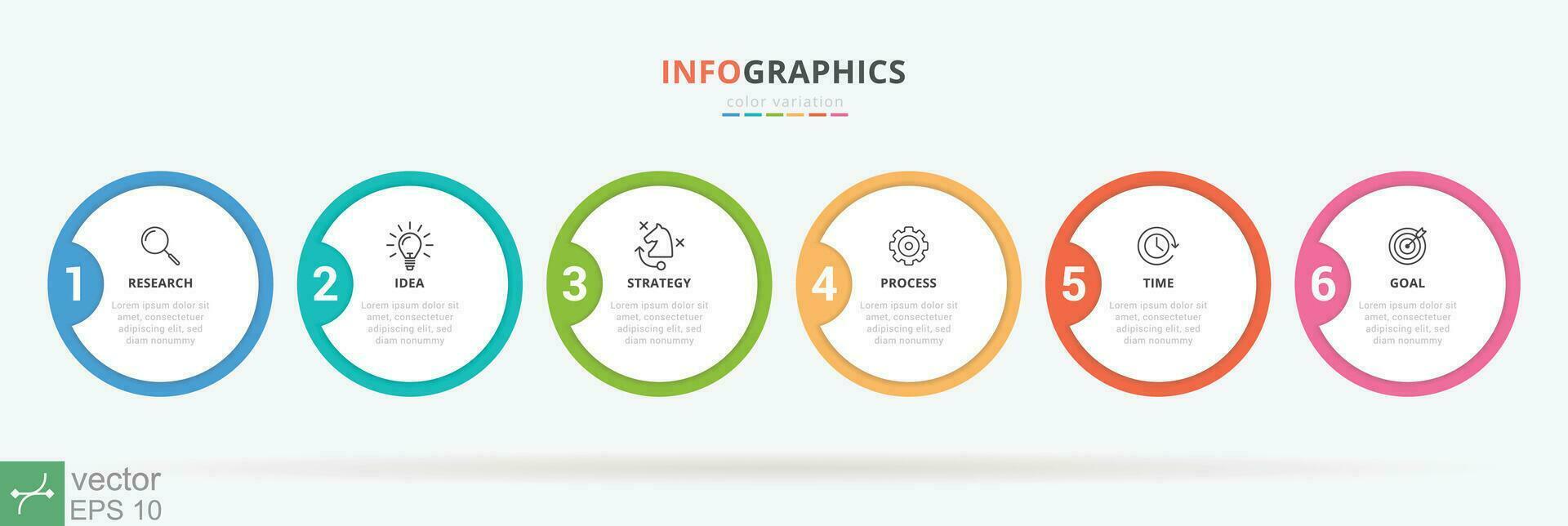 Infographic 6 steps or options, circle shape design template with icons. Can be used for process diagram, presentations, workflow layout, banner, flow chart, info graph. Vector illustration EPS 10.