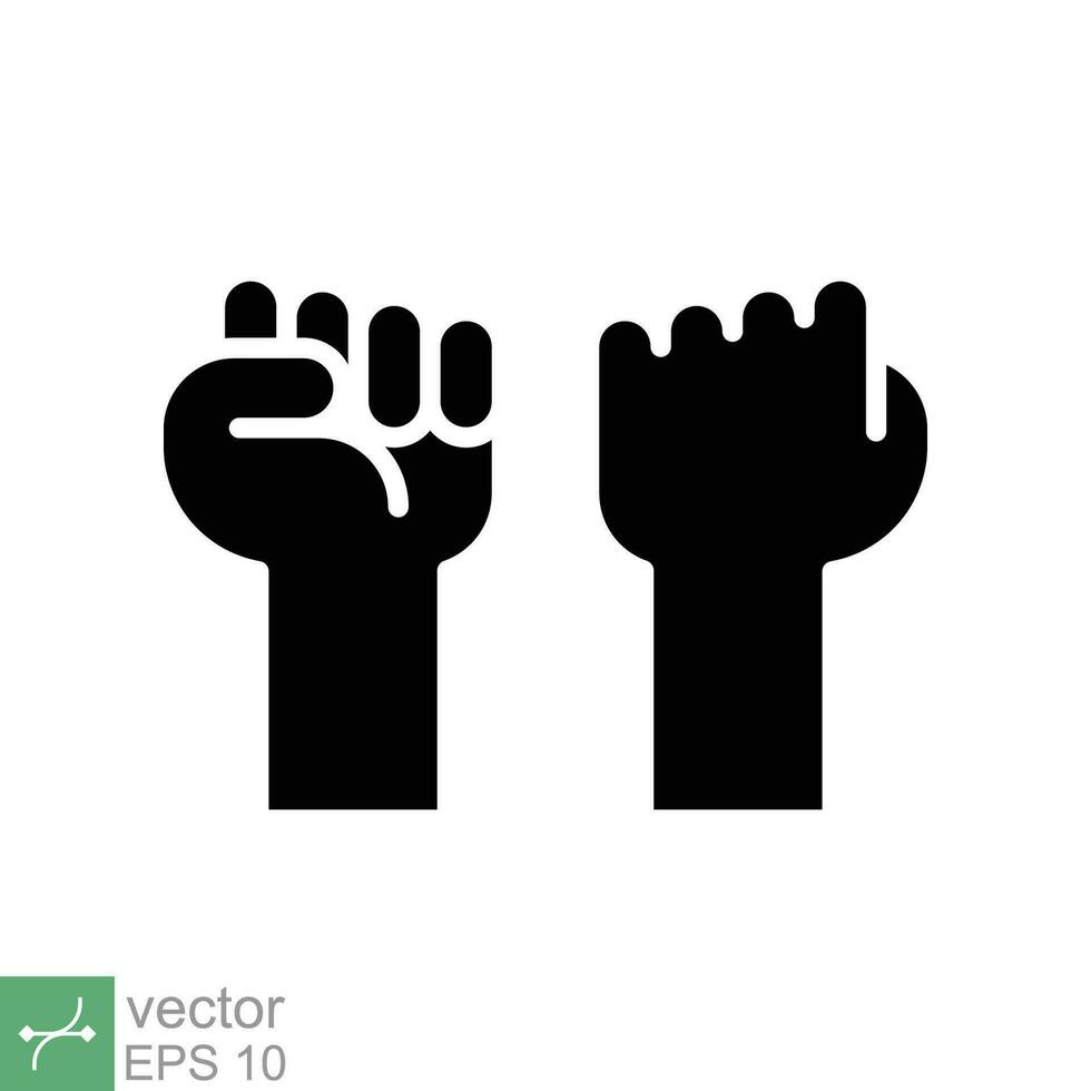 Fist raised up icon. Simple solid style. Strong arm, hand power, unity, revolution, protest, freedom concept. Glyph vector illustration isolated on white background. EPS 10.