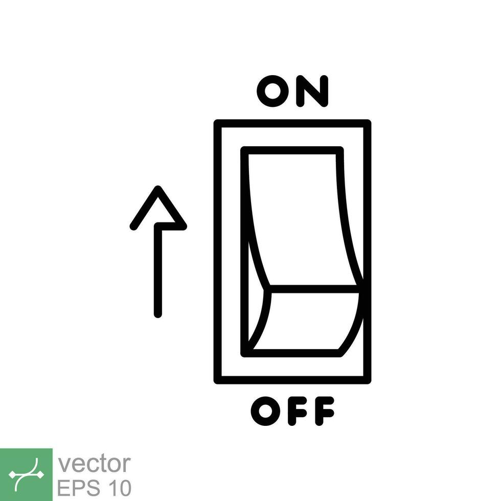 Light on, electric switch icon. Simple outline style. Power turn on button, toggle switch on position, turn on, technology concept. Thin line vector illustration isolated on white background. EPS 10.