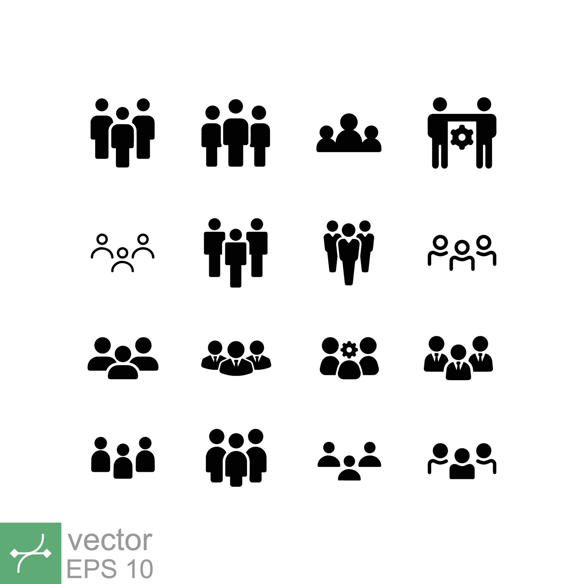 Groups of persons icon. Business team person, office teamwork people symbol  and work group isolated silhouette icons vector set Stock Vector