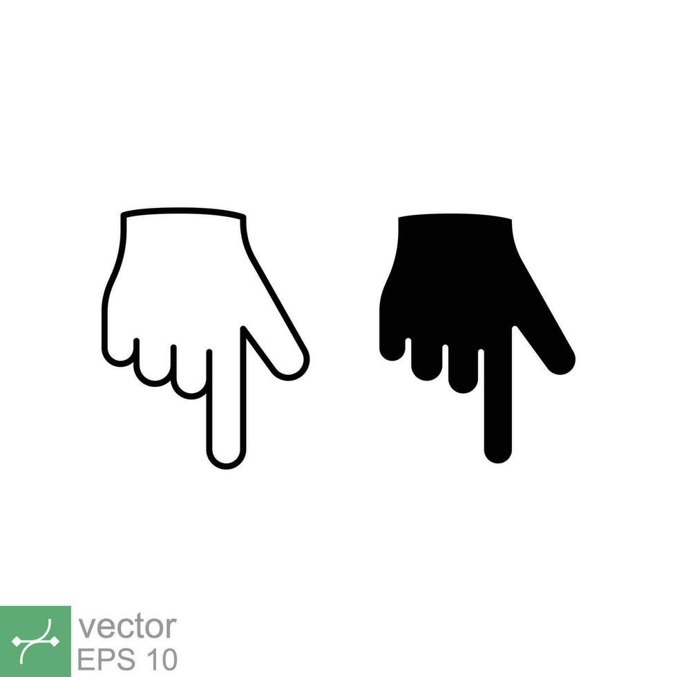 Hand pointing down icon. Simple outline and solid style. Backhand index, index finger concept. Thin line and glyph vector illustration isolated on white background. EPS 10.