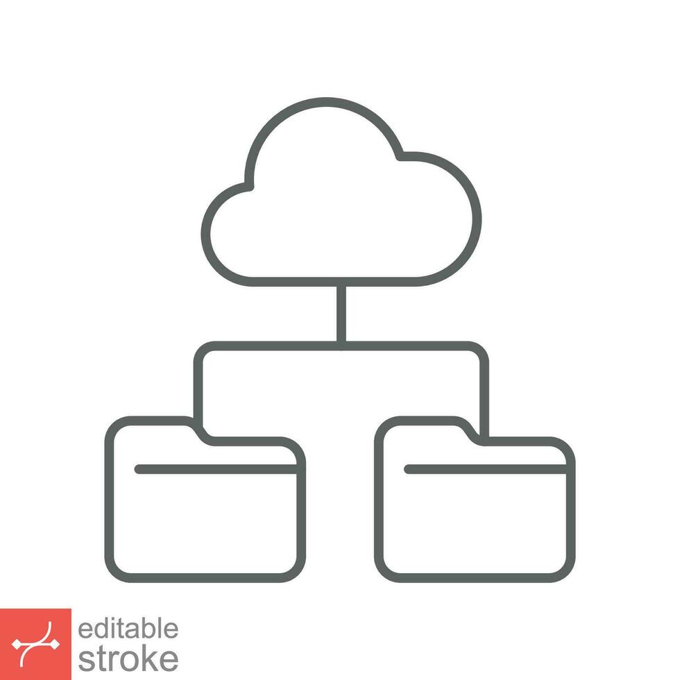 Cloud storage icon. Simple outline style. Digital file organization service, upload, computer backup, technology concept. Line vector illustration isolated on white background editable stroke EPS 10.